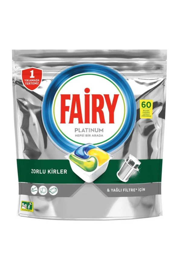 Fairy Platinum 60 Yıkama Bulaşık Makinesi Deterjanı Tableti / Kapsülü Limon Kokulu - Resim 2
