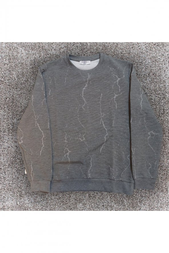 SÜVARİ MERMER DESEN RAHAT KALIP SWEATSHİRT - 10