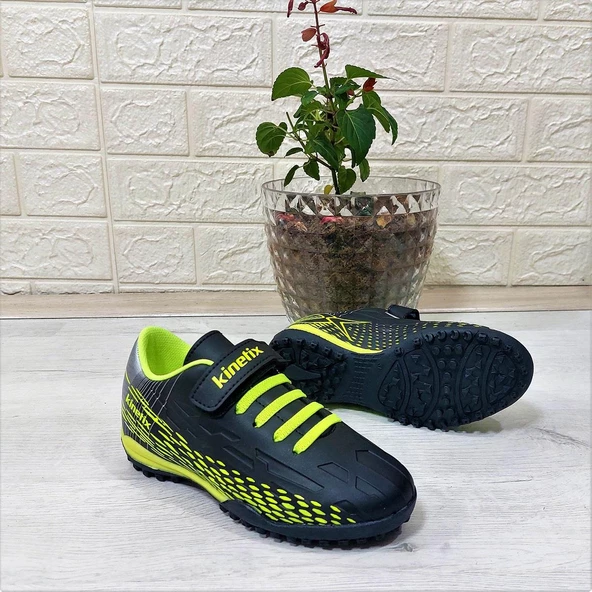 Kinetix Breton J Turf Siyah-NeonSarı Cırtlı Halı Saha Futbol Ayakkabısı - 4