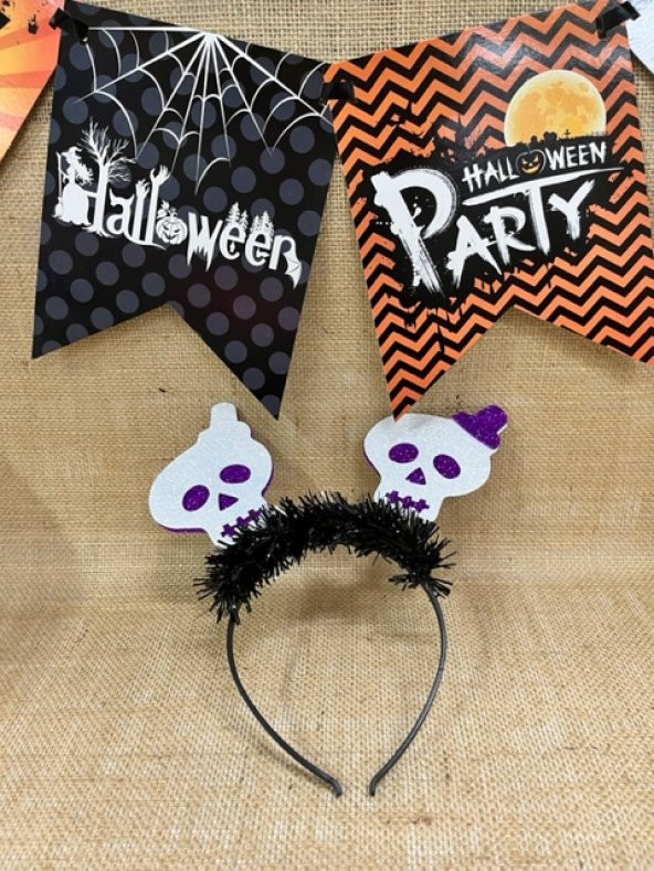 Halloween Taç Kuru Kafa Mor Beyaz Parlak ürün görseli 1
