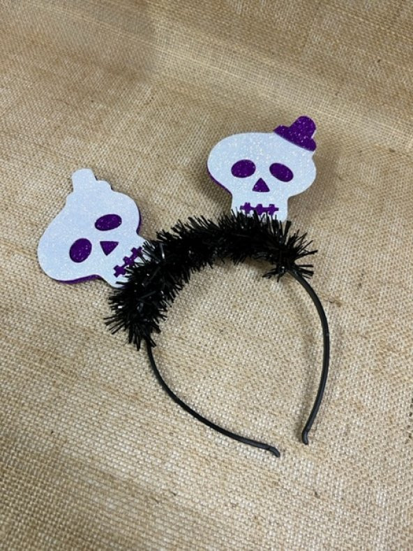 Halloween Taç Kuru Kafa Mor Beyaz Parlak - Resim 2