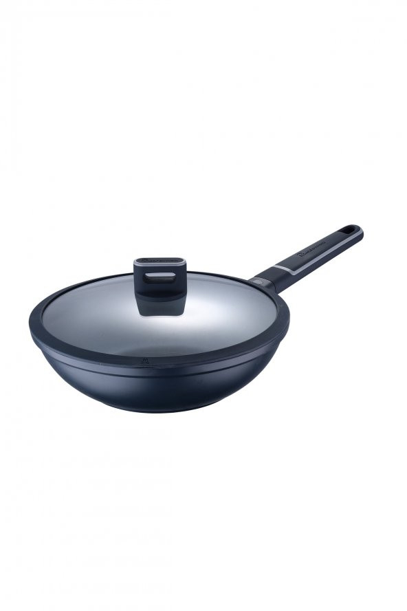 MasterPro Döküm Alüminyum Tava İndüksiyonlu Kapaklı 28x8 cm Indigo serisi 7975
