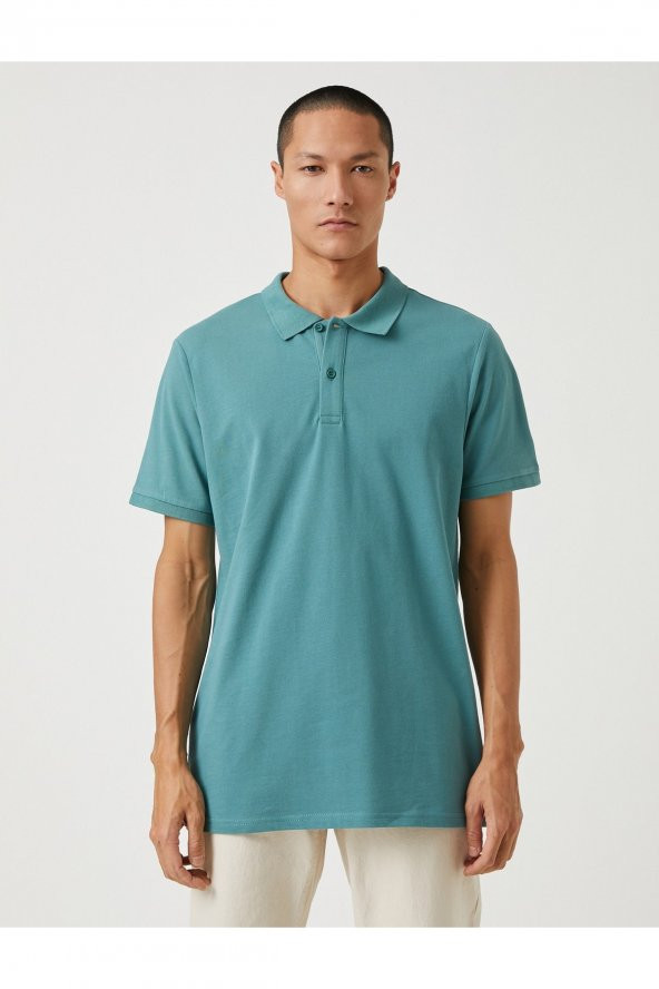 Basic Tişört Polo Yaka Düğme Detaylı - 3