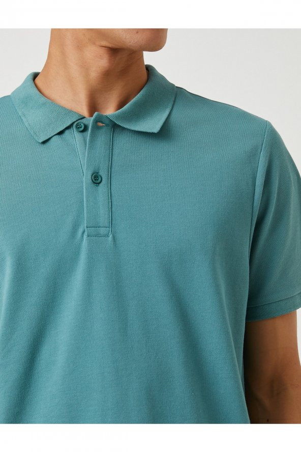 Basic Tişört Polo Yaka Düğme Detaylı - 5