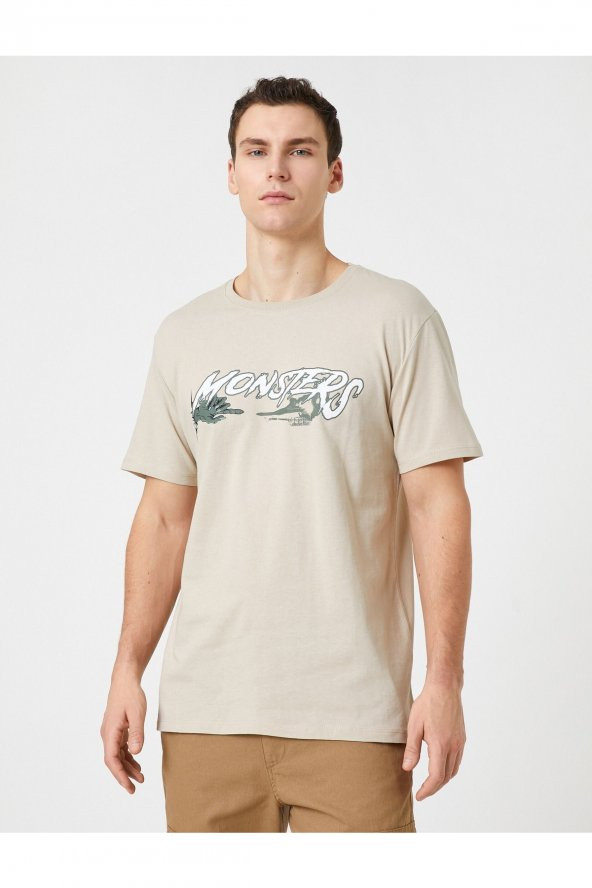 Slogan Baskılı Tişört Bisiklet Yaka Dar Kesim Pamuklu - Resim 3