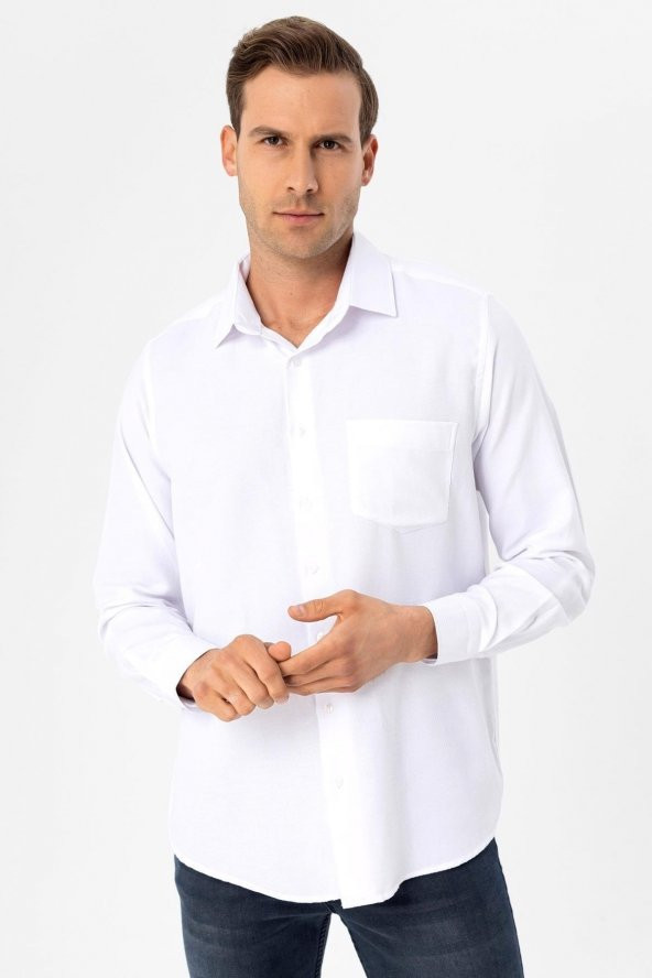 Köşeli Manşet Regular Armürlü Gömlek - Resim 2