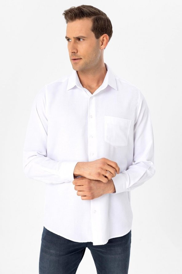 Köşeli Manşet Regular Armürlü Gömlek - Resim 3