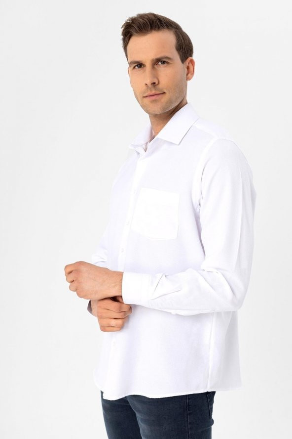 Köşeli Manşet Regular Armürlü Gömlek - Resim 5