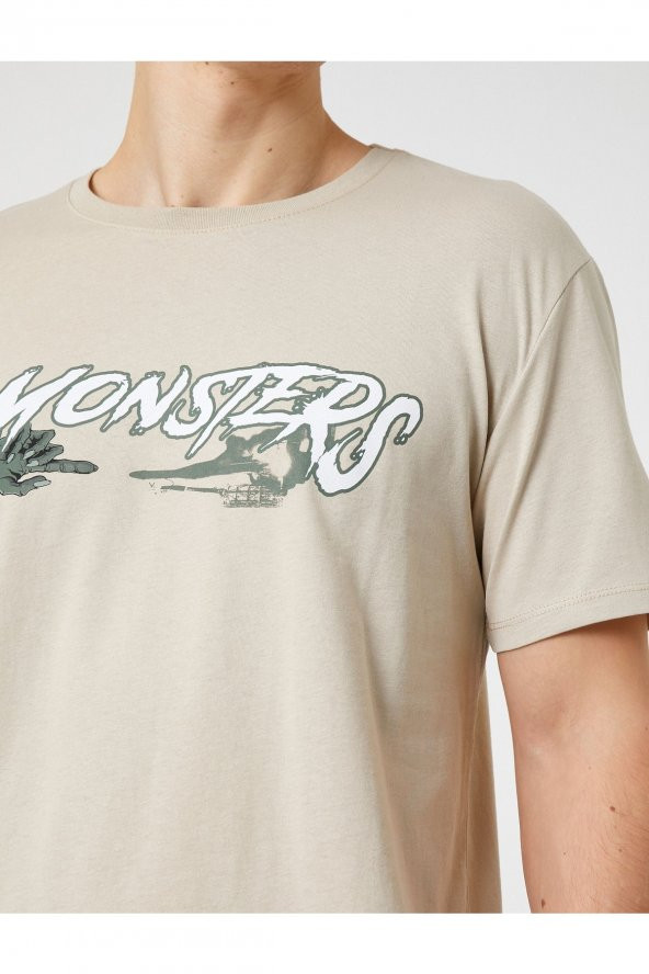 Slogan Baskılı Tişört Bisiklet Yaka Dar Kesim Pamuklu - Resim 5