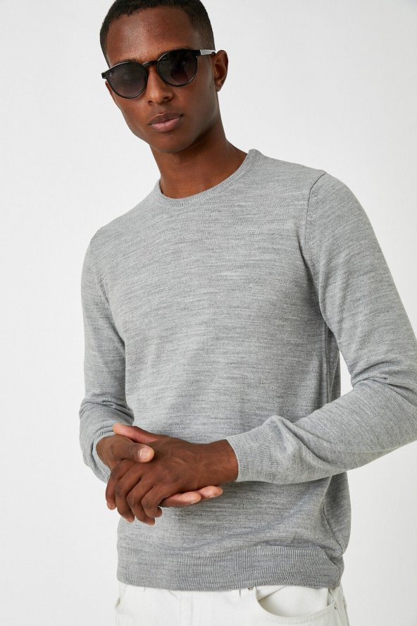 Erkek Gri Basic Kazak 3WAM70017HT - 2