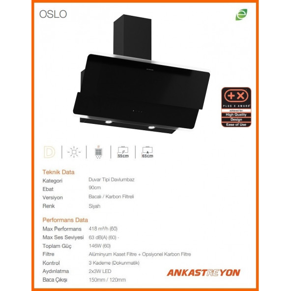 Silverline 3490 Oslo Siyah Cam Davlumbaz 90 Cm - 3