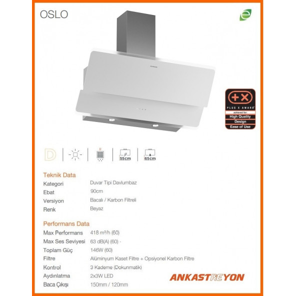 Silverline 3490 Oslo Beyaz Cam Davlumbaz 90 Cm - 3