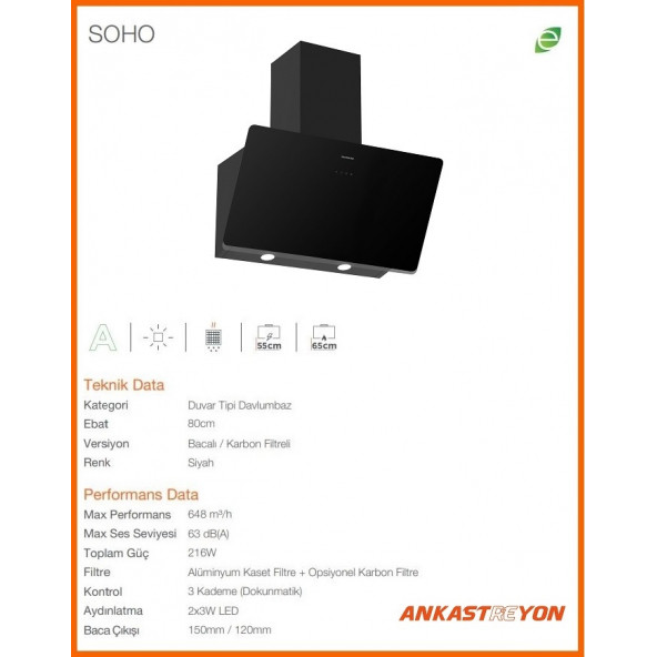 Silverline 3457 Soho Siyah Cam Davlumbaz 80 Cm - 3