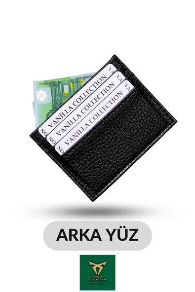 Unisex Kartlık Vegan Deri Minimal Model 6 Kart - 1 Kâğıt Para Bölmeli Siyah - 3