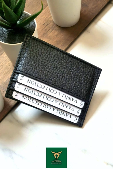 Unisex Kartlık Vegan Deri Minimal Model 6 Kart - 1 Kâğıt Para Bölmeli Siyah