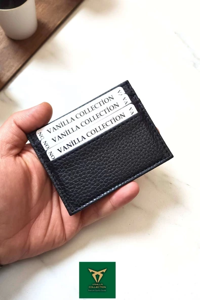 Unisex Kartlık Vegan Deri Minimal Model 6 Kart - 1 Kâğıt Para Bölmeli Siyah - 5