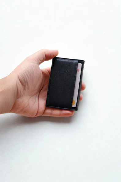 Vegan Deri Kartlık Unisex 8 Kart Bölmeli Siyah - Resim 6