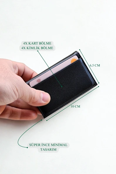 Vegan Deri Kartlık Unisex 8 Kart Bölmeli Siyah - Resim 7