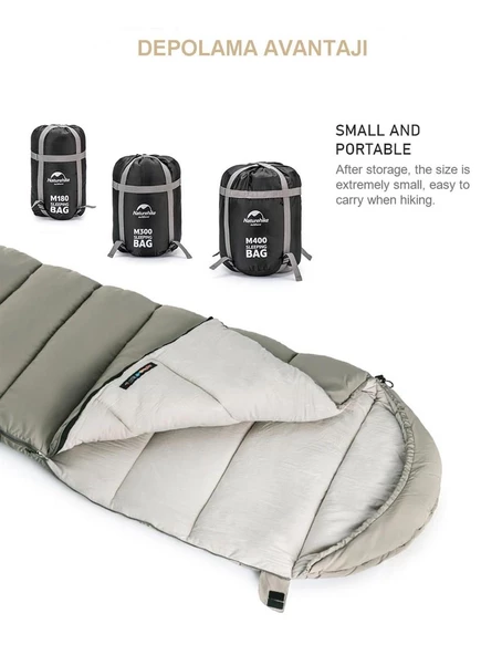 Naturehike M180S Pongee Pamuklu Uyku Tulumu -8°C Yeşil Right - 5