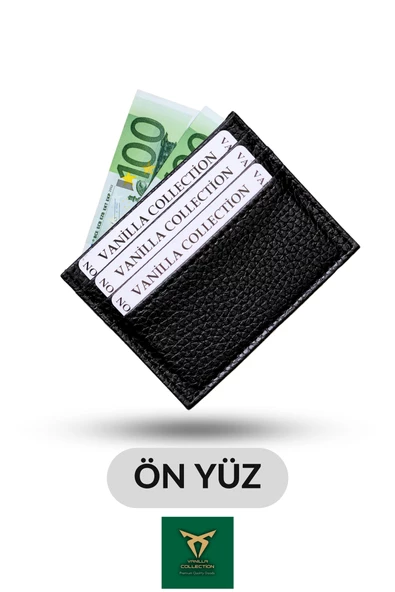 Unisex Kartlık Vegan Deri Minimal Model 6 Kart - 1 Kâğıt Para Bölmeli Siyah - 2