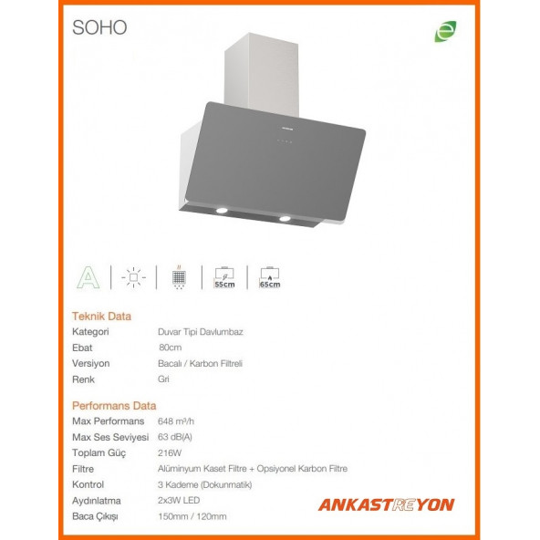 Silverline 3457 Soho Gri Cam Davlumbaz 80 Cm - 2