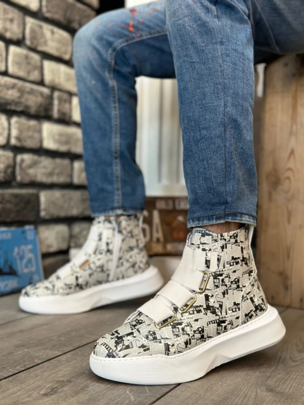 BA0142 Bantlı Erkek Yüksek Taban Gazete Spor Bot - Resim 2