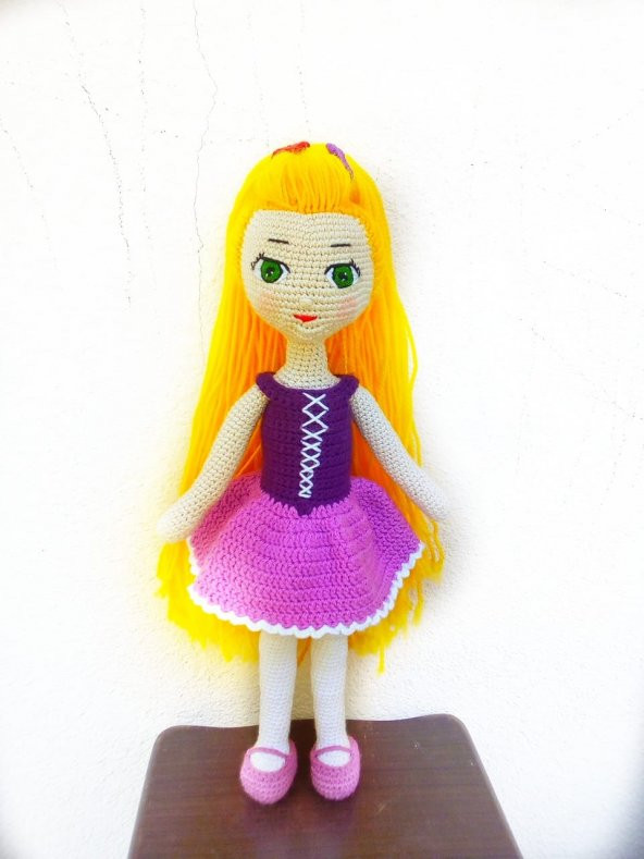 Sevimli Rapunzel Bebek Amigurumi Organik Oyuncak - 4