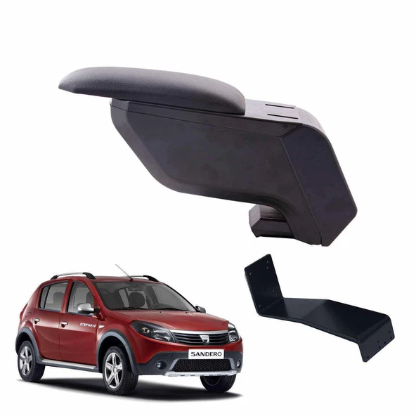 3 Tıkla Dacia Sandero Stepway 2012 Delmesiz Çelik Ayaklı Siyah Kolçak Kol Dayama