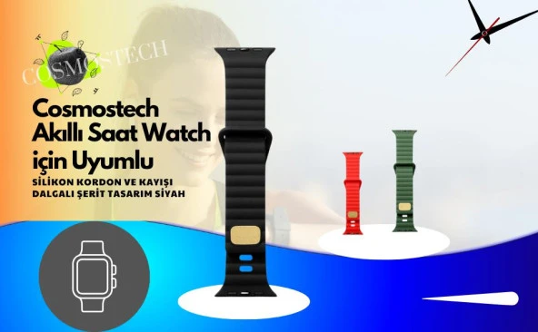 Cosmostech Akıllı Saat Watch için Uyumlu 42MM 44MM 45MM 49MM 1/2/3/4/5/6/se/7/8/ultra Silikon Kordon ve Kayışı Dalgalı Şerit Tasarım Beyaz - 5