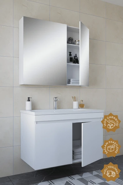 Teta Home Tokyo 65 CM Mdf Banyo Dolabı Seti  Beyaz - Resim 2