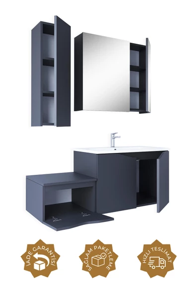 Teta Home Manila 100cm Mdf Banyo Seti + Boy Dolap  Antrasit - 2