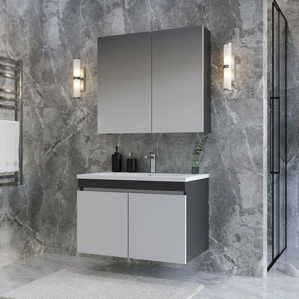 Teta Home Tokyo 65 CM Mdf Banyo Dolabı Seti  Antrasit-Beyaz - 1