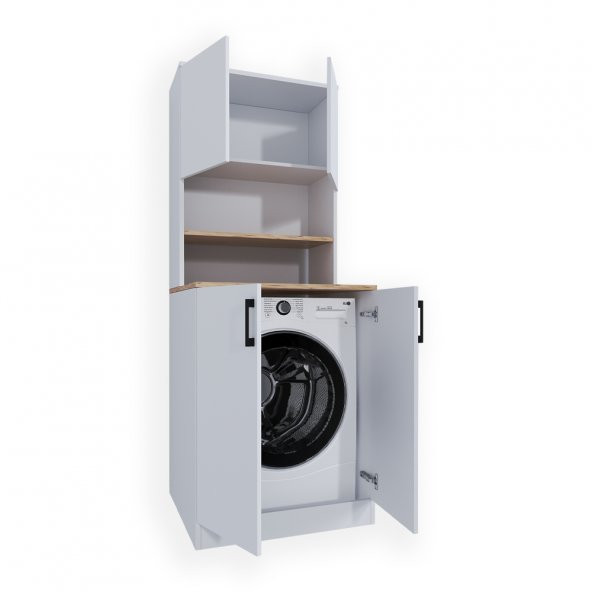 Teta Home Atlantik Çam- Beyaz  Çamaşır Makinesi Dolabı kapaklı + Kiler dolaplı - 3
