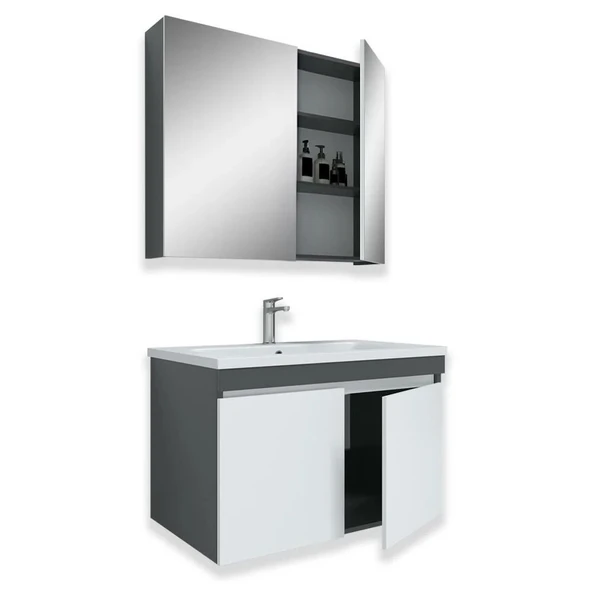 Teta Home Tokyo 65 CM Mdf Banyo Dolabı Seti  Antrasit-Beyaz - 2