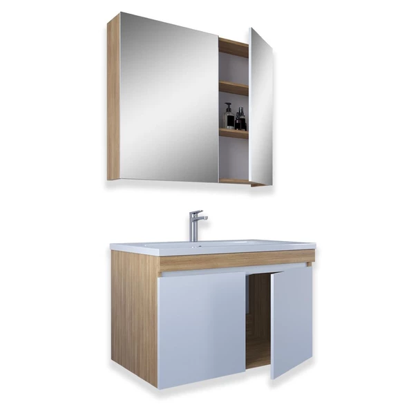 Teta Home Tokyo 65 CM Mdf Banyo Dolabı Seti  Teak-Beyaz - 2