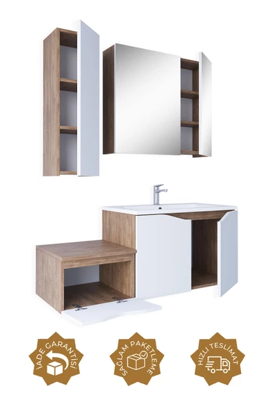 Teta Home Manila 100cm Mdf Banyo Seti + Boy Dolap  Kafkas Meşe-Beyaz - Resim 2