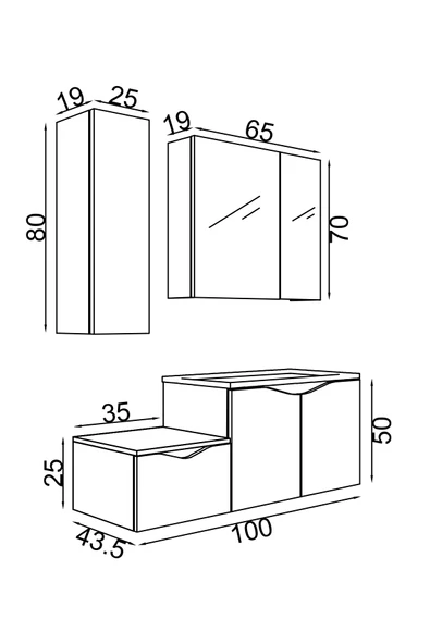 Teta Home Manila 100cm Mdf Banyo Seti + Boy Dolap  Kafkas Meşe-Beyaz - Resim 4