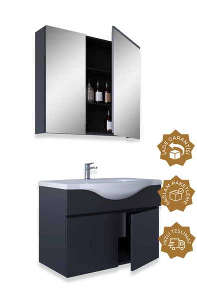 Teta Home Kahire 80cm Antrasit MDF Banyo Dolabı Seti - 2