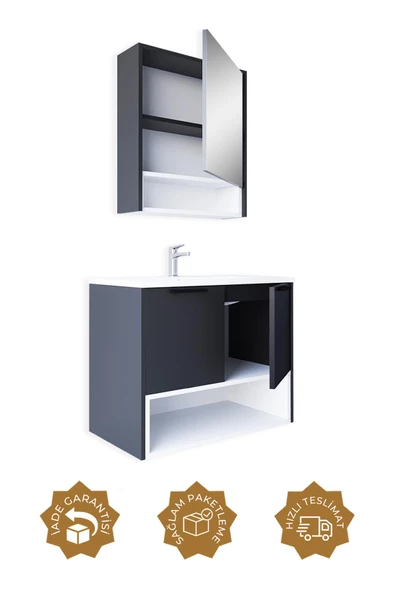 Teta Home Suva 65 Cm Mdf Banyo Dolabı Seti  Antrasit-Beyaz - 2