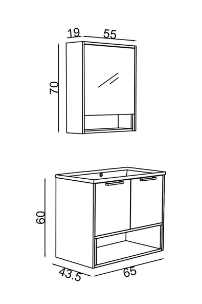 Teta Home Suva 65 Cm Mdf Banyo Dolabı Seti  Antrasit-Beyaz - 4