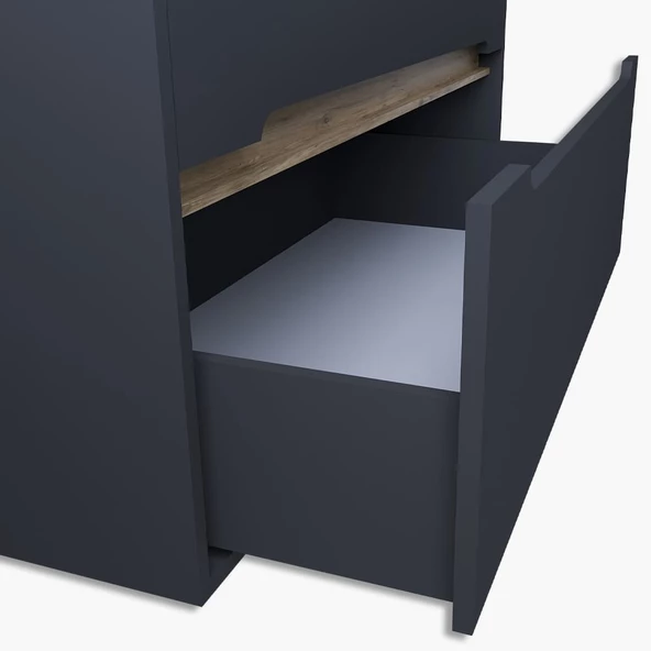 Teta Home Madrid 80 cm Mdf Banyo Dolabı Seti  Antrasit-Atlantik Çam - 3