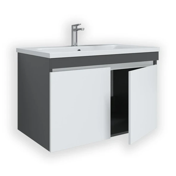 Teta Home Tokyo 80 cm Mdf Banyo Lavabolu Alt Dolap  Antrasit-Beyaz - 2