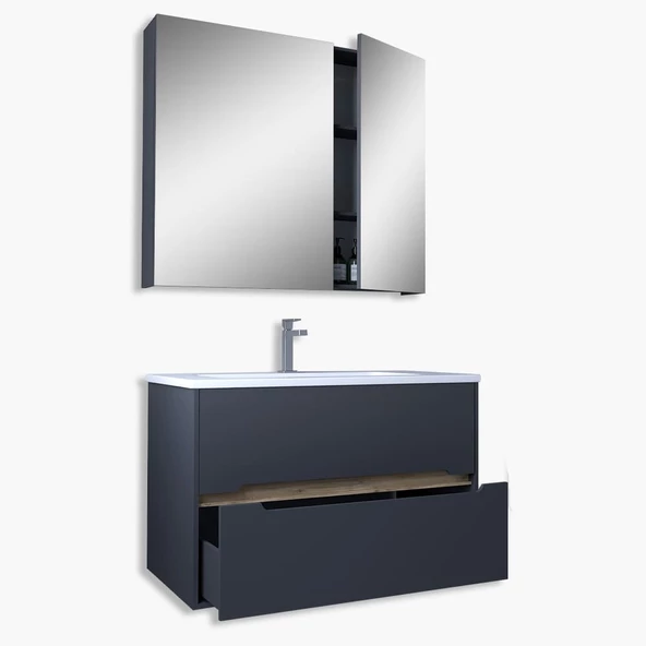 Teta Home Madrid 80 cm Mdf Banyo Dolabı Seti  Antrasit-Atlantik Çam - 2