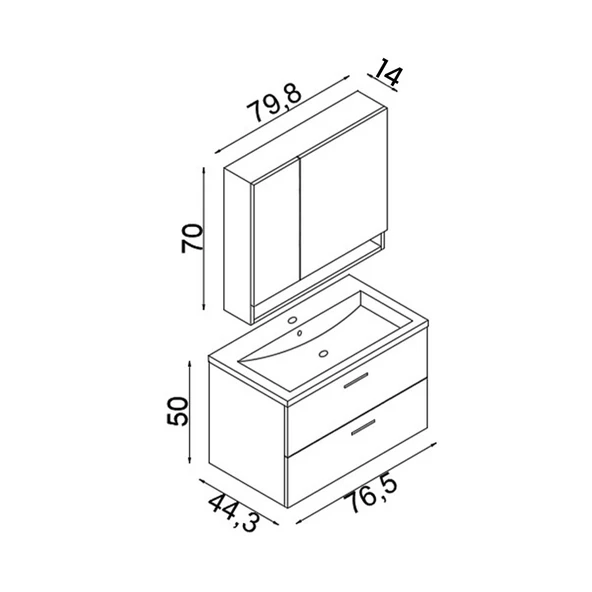 Teta Home Batum 80 Cm Mdf Banyo Dolabı Seti  Antrasit - 5
