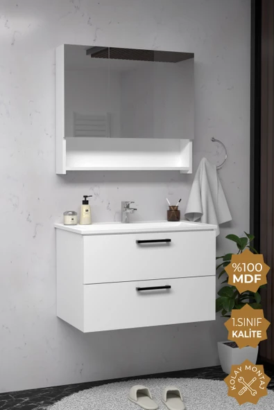 Teta Home Batum 80 Cm Mdf Banyo Dolabı Seti  Beyaz ürün görseli 1