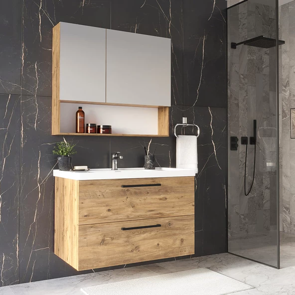 Teta Home Batum 80 Cm Mdf Banyo Dolabı Seti  Atlantik Çam - 1