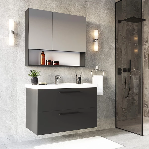 Teta Home Batum 80 Cm Mdf Banyo Dolabı Seti  Antrasit