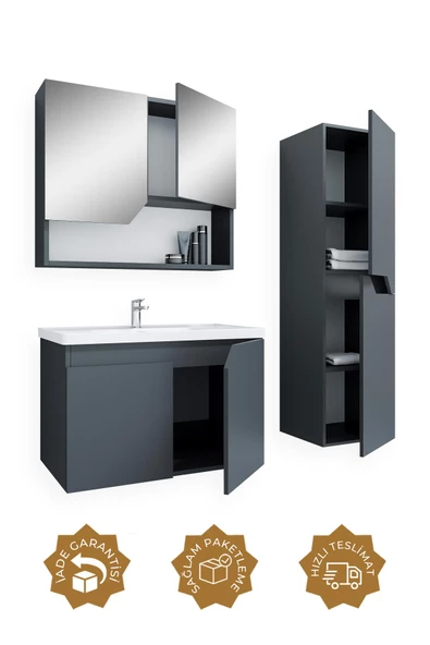 Teta Home Napoli 80 cm Mdf Banyo Dolabı Seti + Boy Dolabı  Antrasit - 2