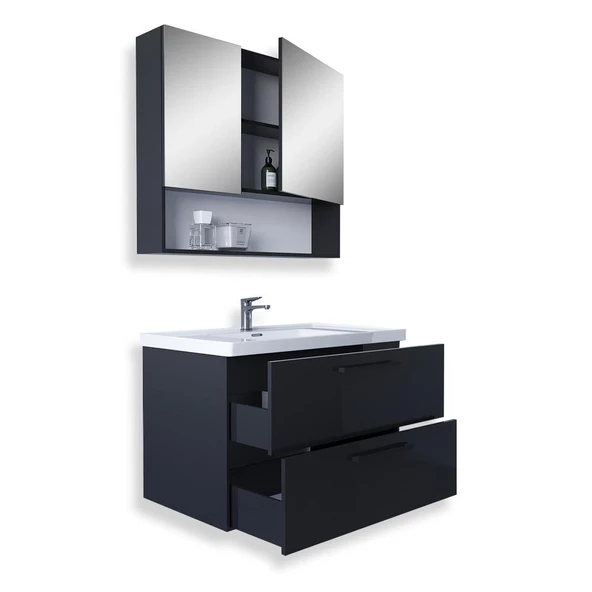 Teta Home Batum 80 Cm Mdf Banyo Dolabı Seti  Antrasit - 2