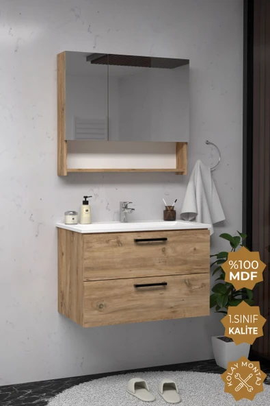 Teta Home Batum 80 Cm Mdf Banyo Dolabı Seti  Atlantik Çam ürün görseli 1